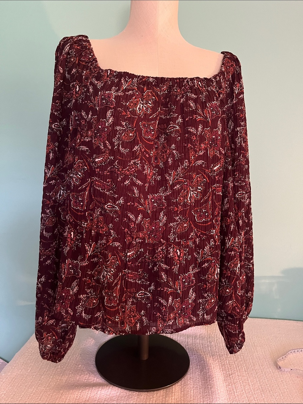 LOFT Burgundy Paisley Off-Shoulder Blouse